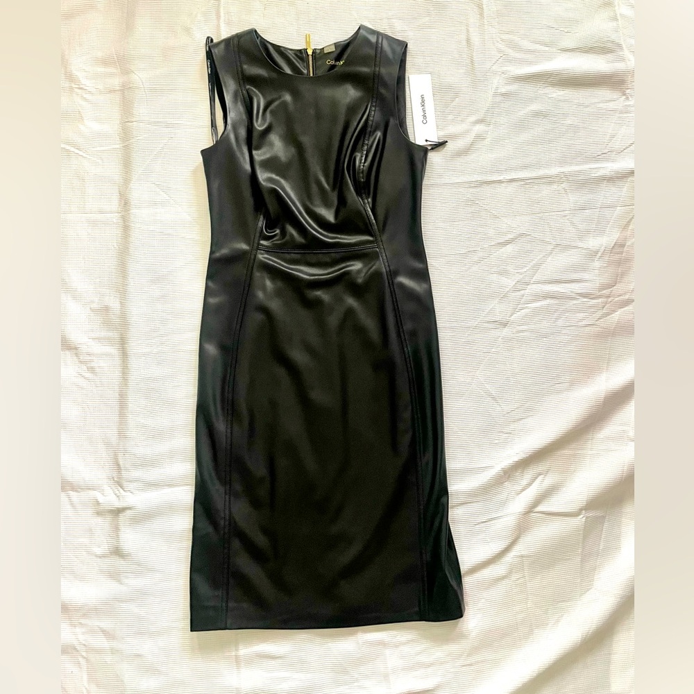 Calvin Klein faux leather sheath dress 6